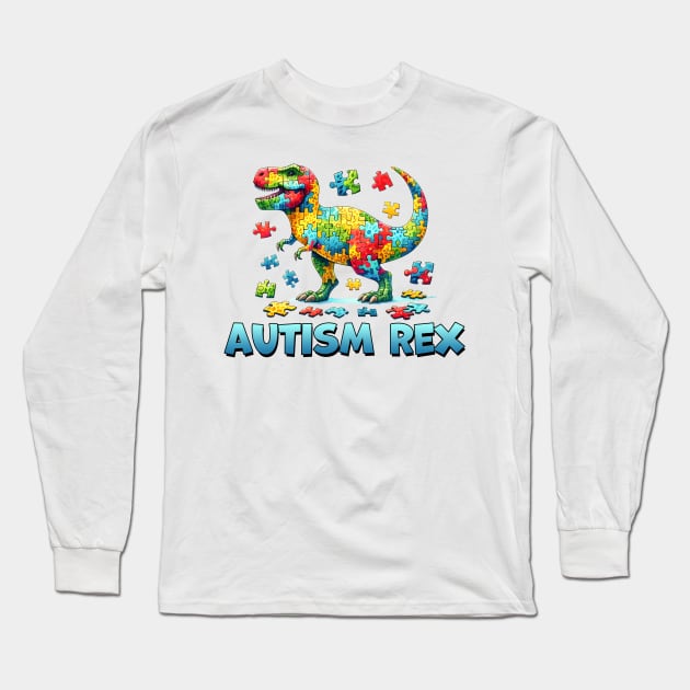 Autism Rex Dinosaur Puzzle Autism Awareness Gift for Birthday, Mother's Day, Thanksgiving, Christmas Long Sleeve T-Shirt by skstring